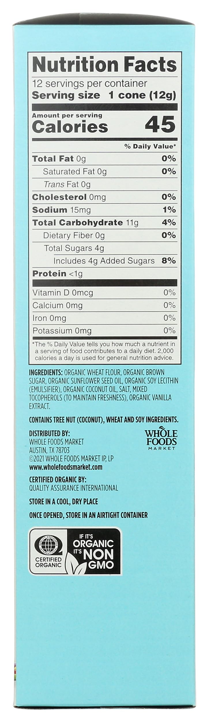 Organic Sugar Cone 5 Oz 365 By Whole Foods Market