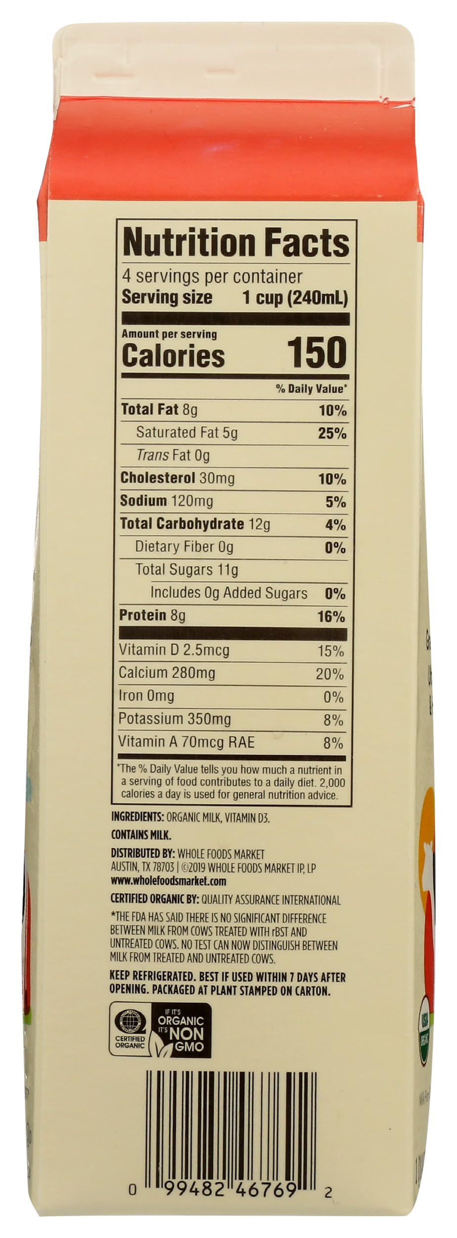 Organic Whole Milk 32 Fl Oz 365 By Whole Foods Market