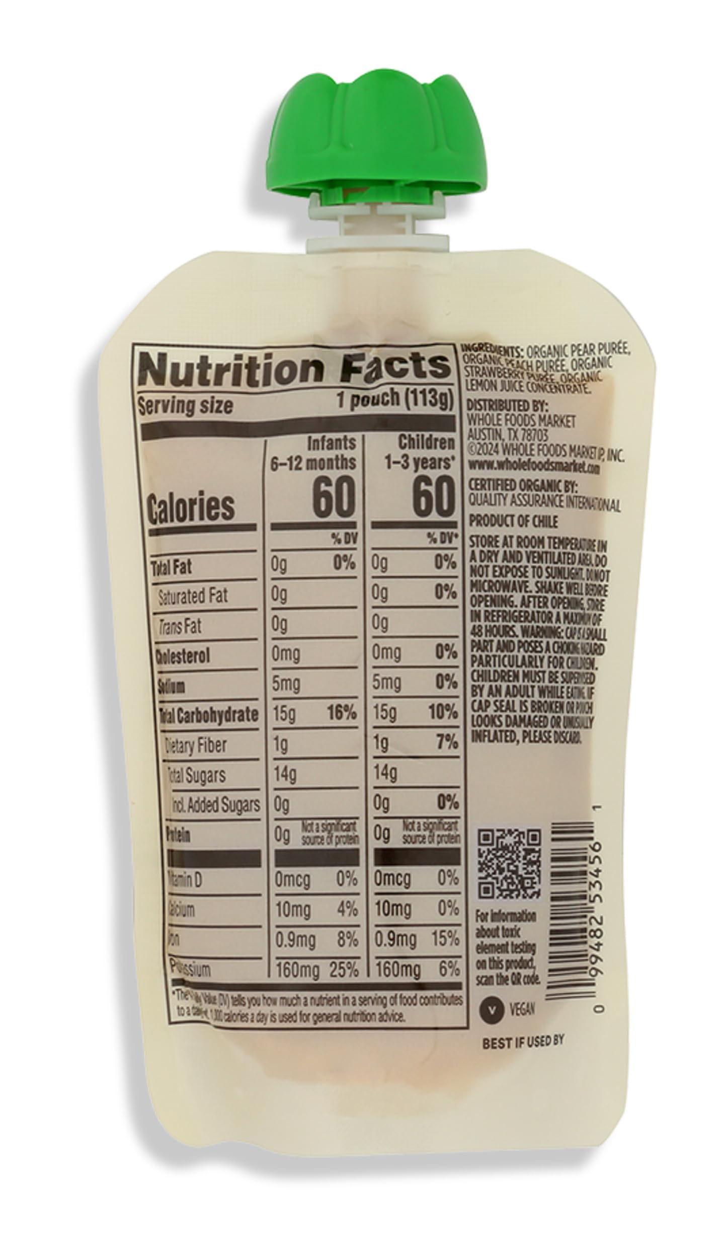 Organic Pear Peach Strawberry Baby Food 4 Oz 6 Ct 365 By Whole Foods Market