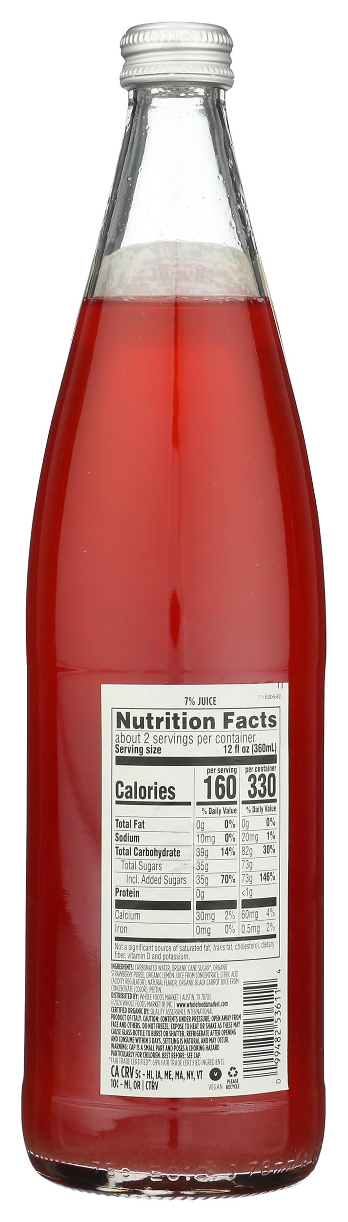Organic Strawberry Italian Soda 25.4 Fl Oz 365 By Whole Foods Market