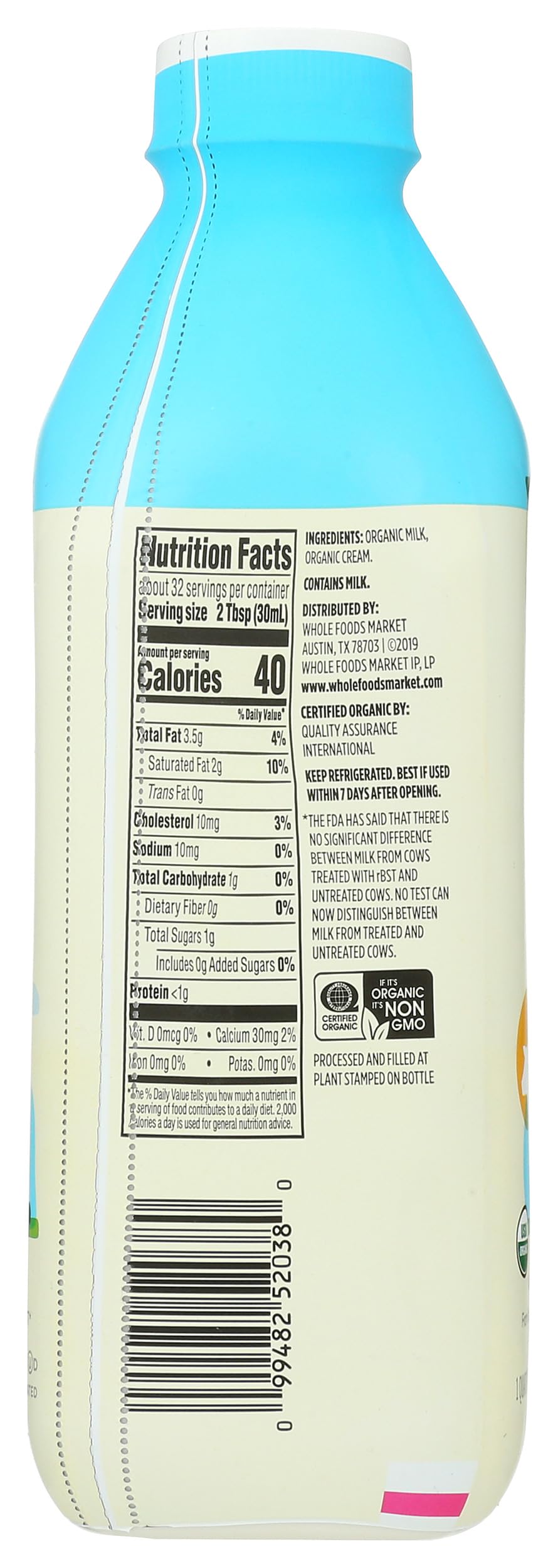 Organic Half And Half 1 Qt 365 By Whole Foods Market