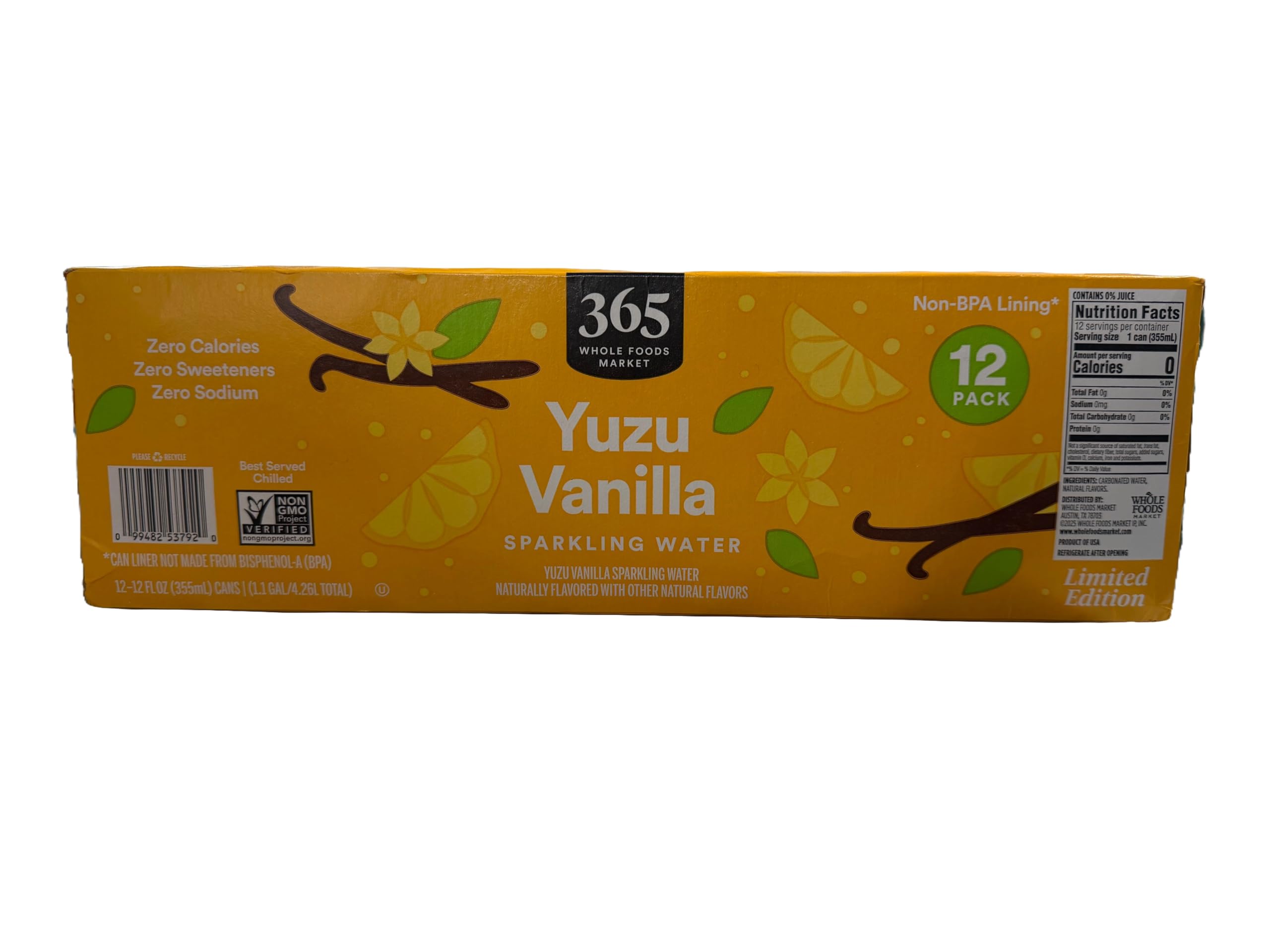 Yuzu Vanilla Sparkling Water 12 Fl Oz 12 Pack 365 By Whole Foods Market