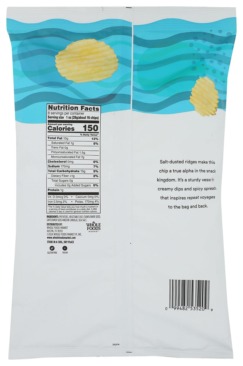 Potato Chips Rippled Sea Salt 8 Oz 365 By Whole Foods Market