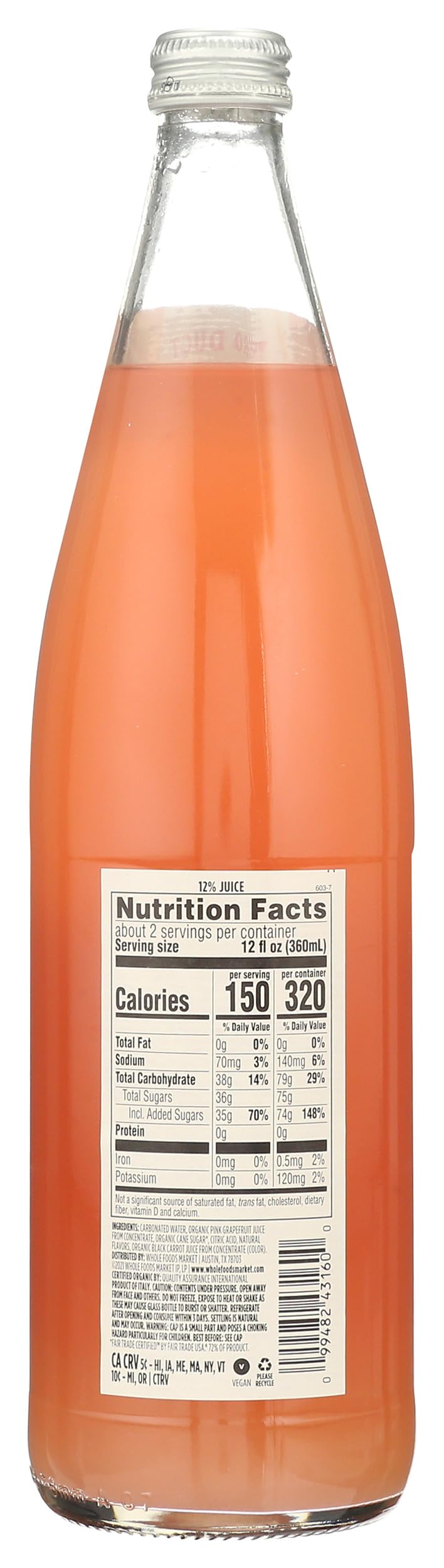 Organic Pink Grapefruit Italian Soda 25.4 Fl Oz 365 By Whole Foods Market