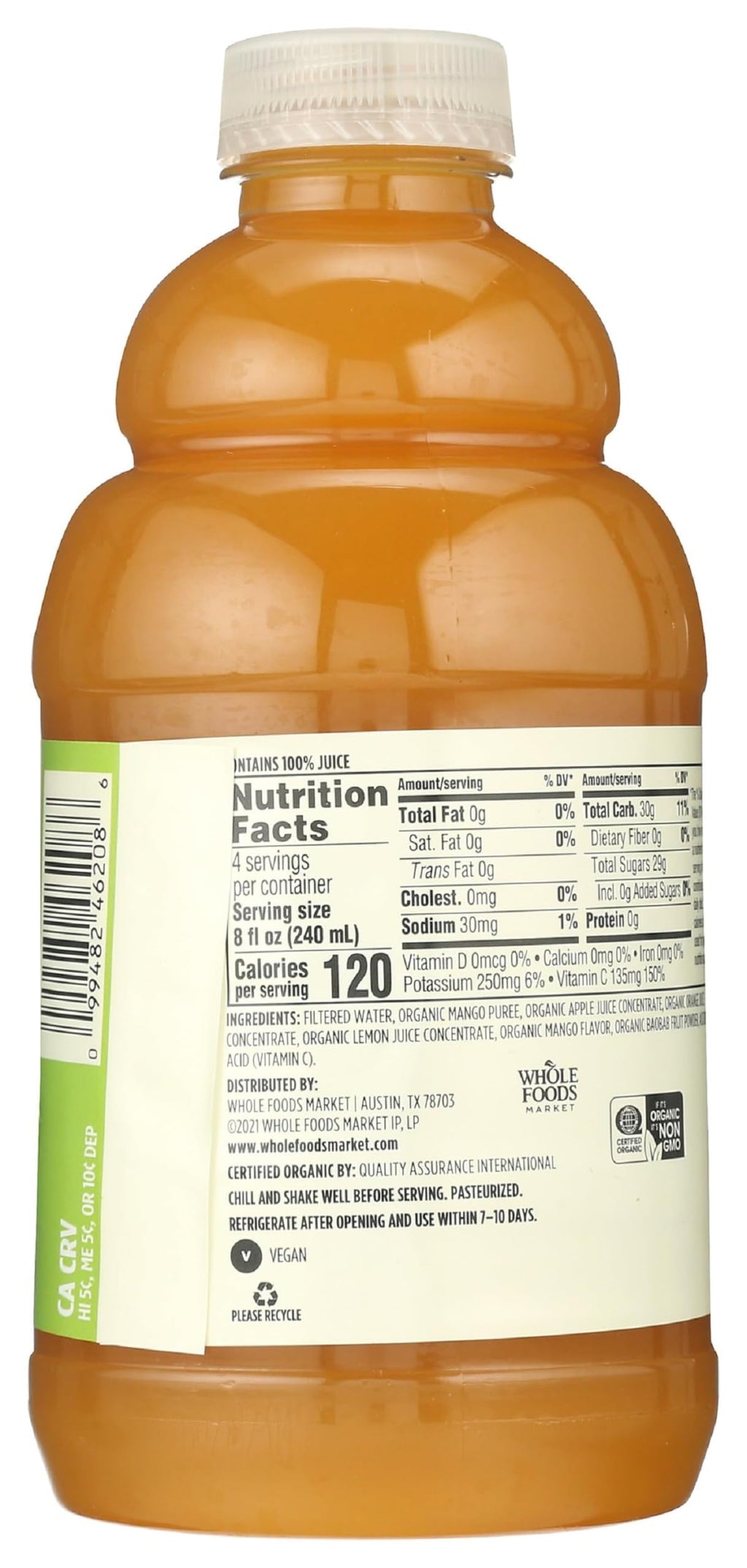 Organic Mango Apple Orange Baobab Juice 32 Fl Oz 1 Count 365 By Whole Foods Market