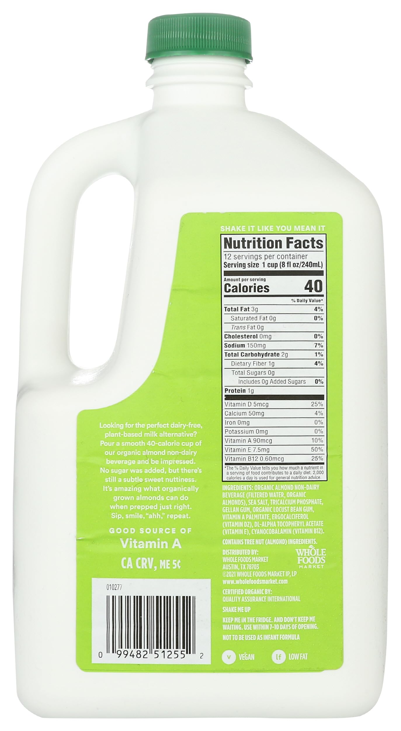 Organic Unsweetened Almond Milk 96 Fl Oz 365 By Whole Foods Market