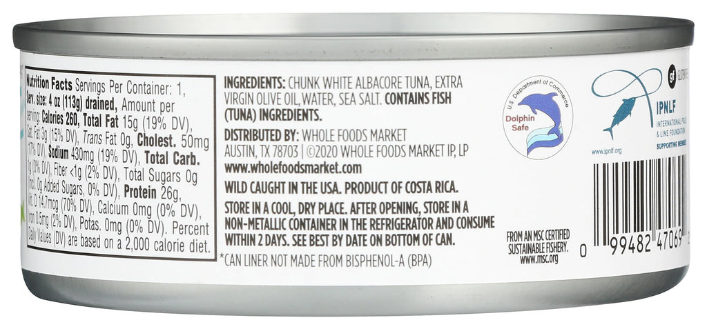 No Salt Albacore Tuna in Extra Virgin Olive Oil 5 Oz 365 By Whole Foods Market