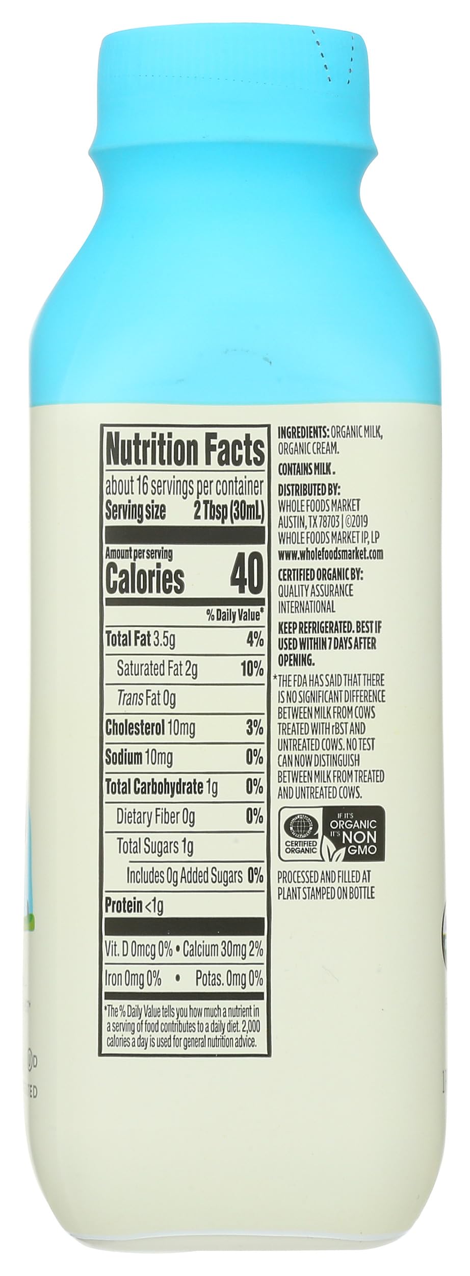 Organic Half And Half 16 Fl Oz 365 By Whole Foods Market