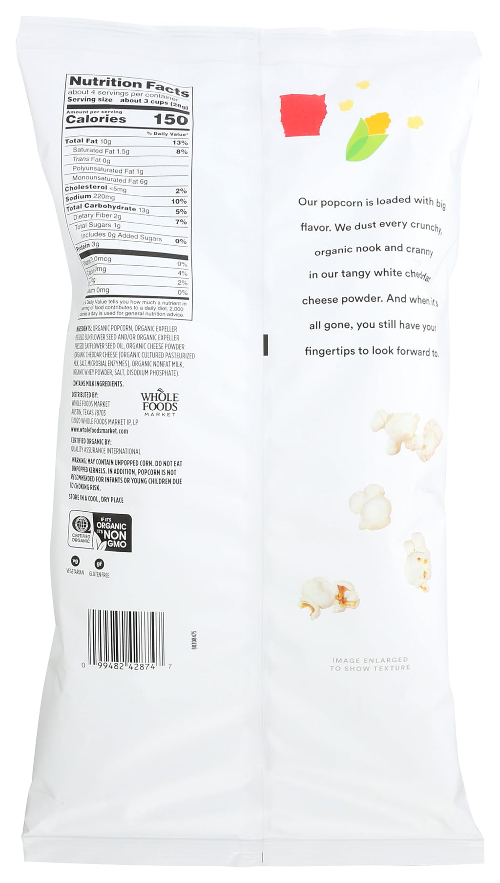 Organic White Cheddar Popcorn 4 Oz 365 By Whole Foods Market