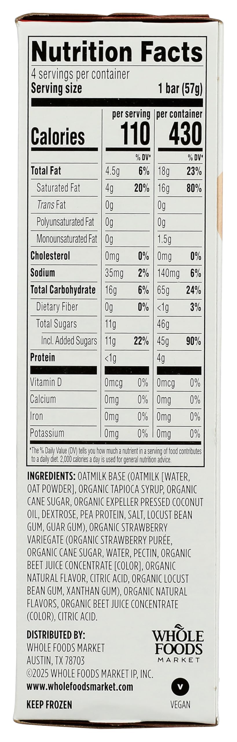 Strawberry Oat Milk Frozen Dessert Bars 10 Fz 1 Count 365 By Whole Foods Market