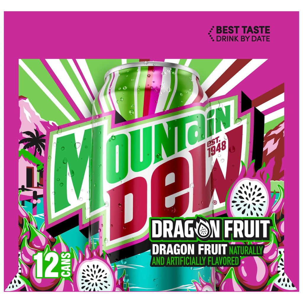 Mountain Dew Dragon Fruit Soda Pop Cans 12 Fl Oz 12 Pack