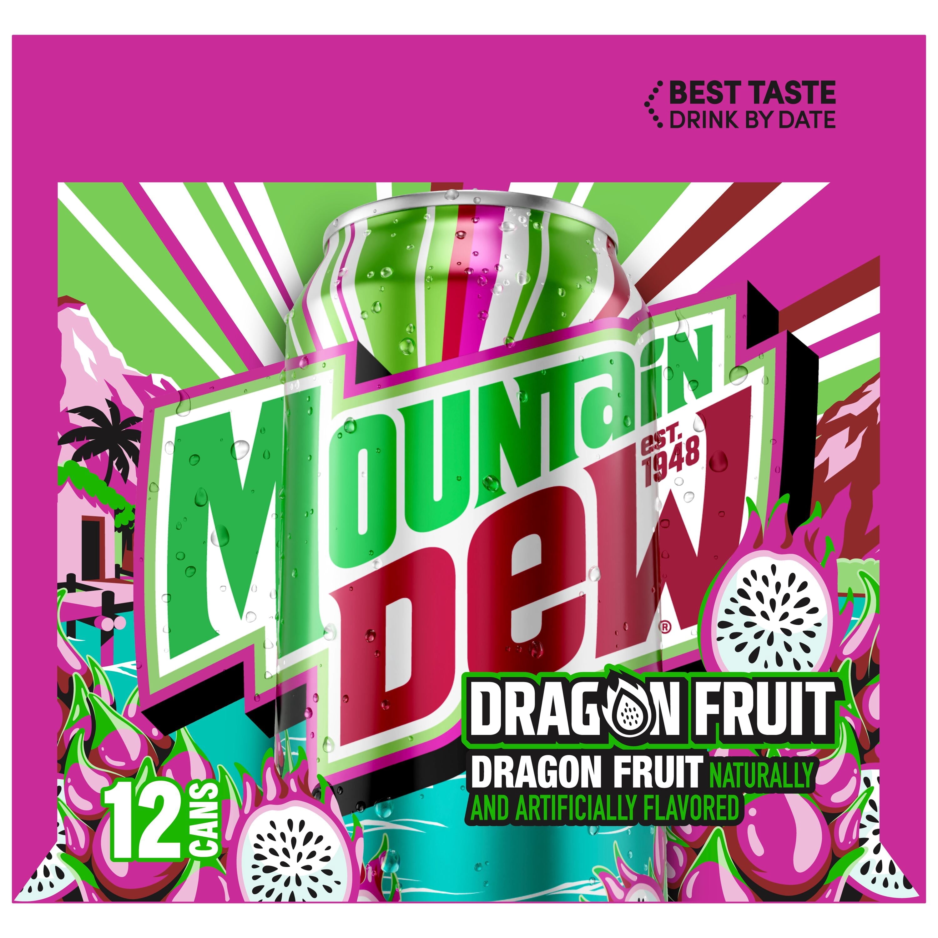 Mountain Dew Dragon Fruit Soda Pop Cans 12 Fl Oz 12 Pack