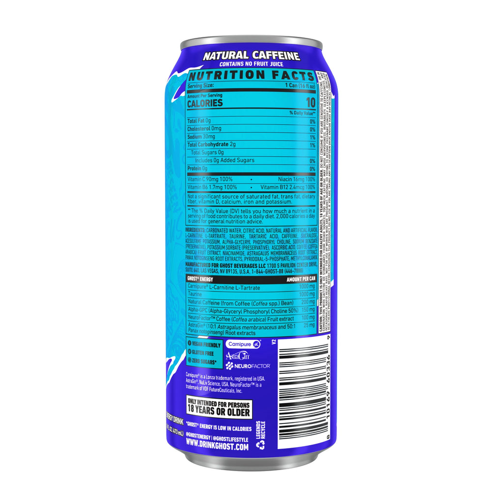 GHOST Energy Zero Sugars Energy Drink Blue Raspberry 16 fl oz Single Can