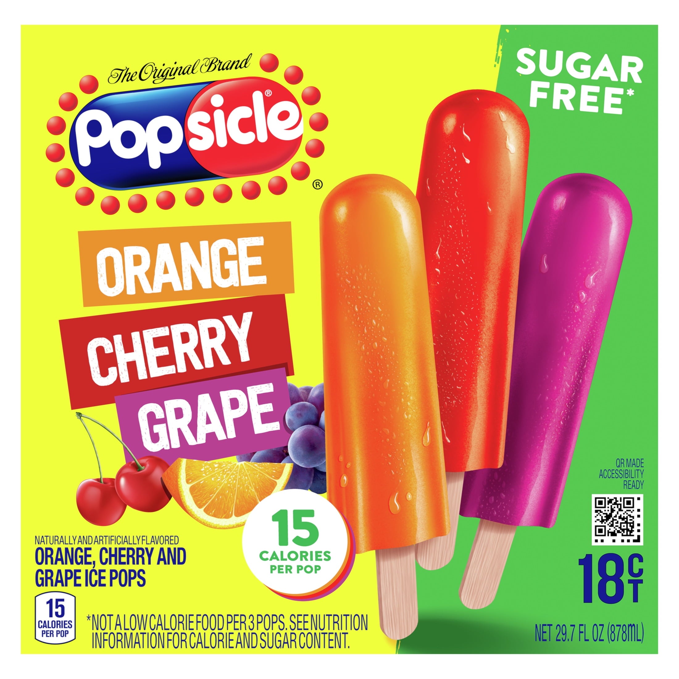 Popsicle Orange Cherry Grape Sugar Free Ice Pops 18 Count 29.7 Fl Oz