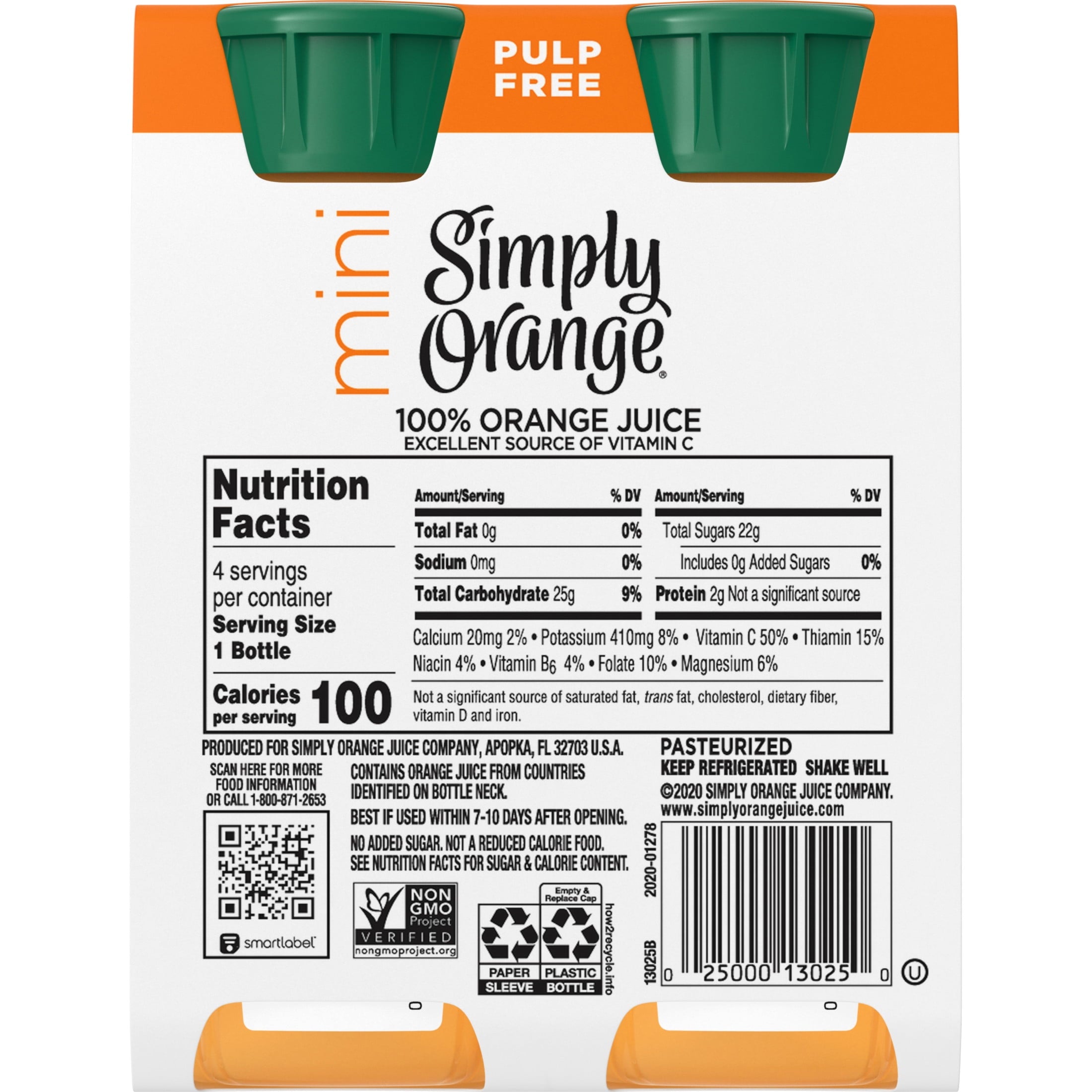 Simply Orange Pulp-Free Orange Juice 8 fl oz 4 Pack