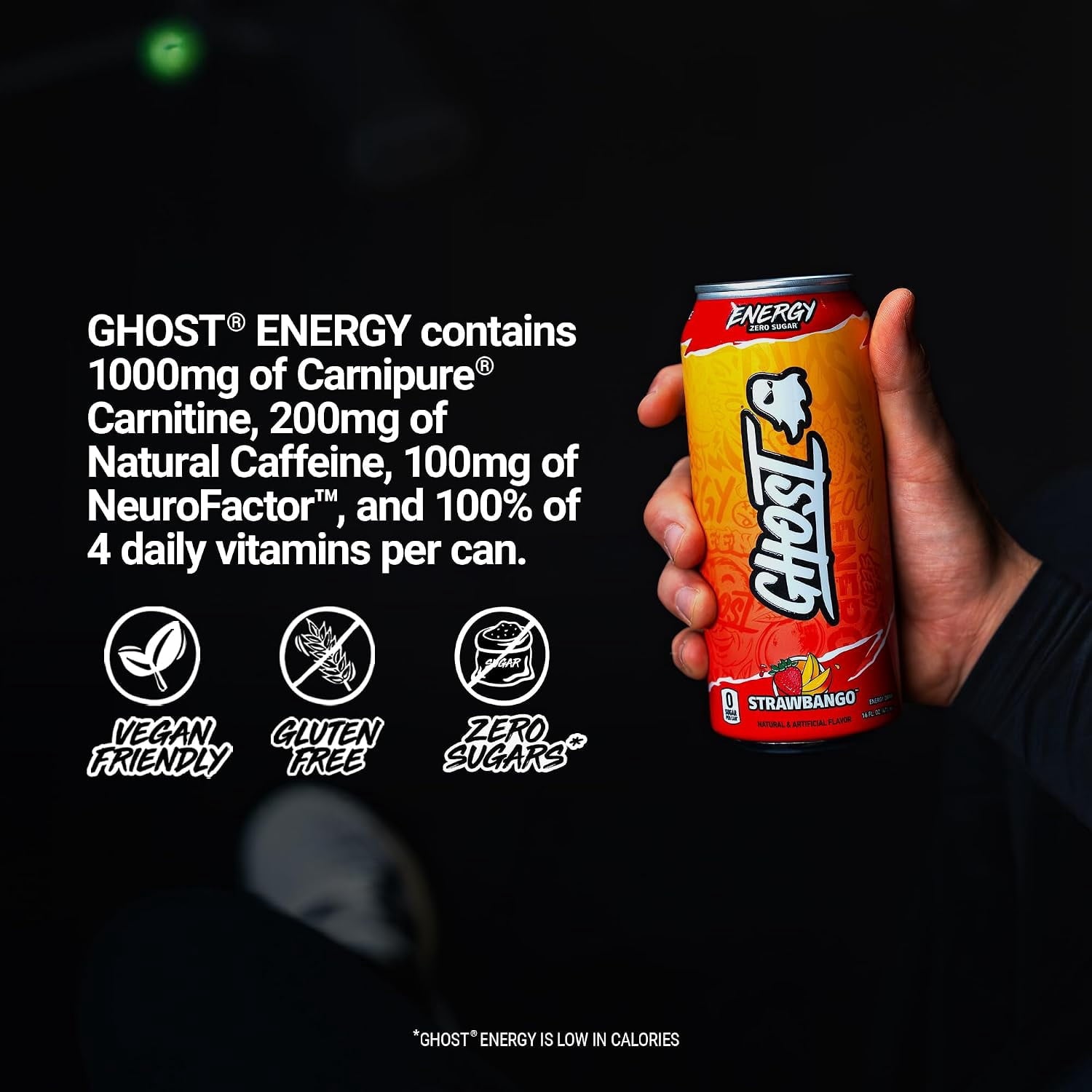 GHOST Energy Zero Sugars Energy Drink Strawbango 16 fl oz Single Can