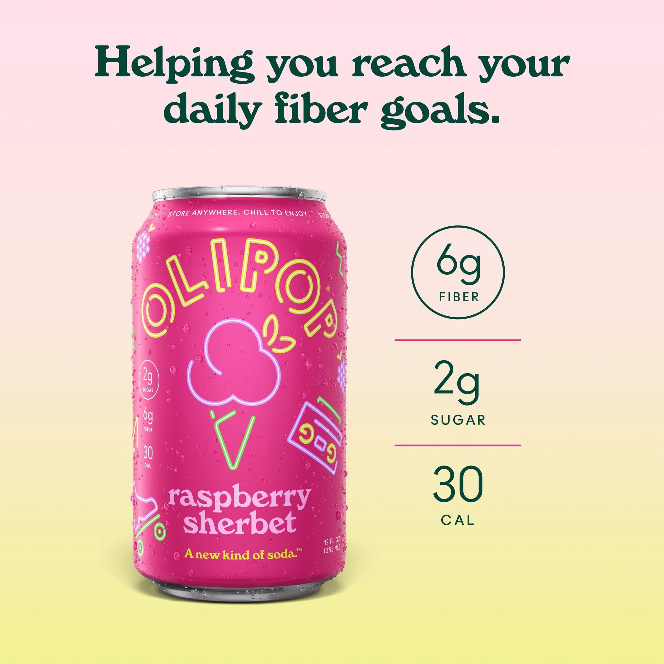 OLIPOP Raspberry Sherbet Prebiotic Soda Can 12 Fl Oz