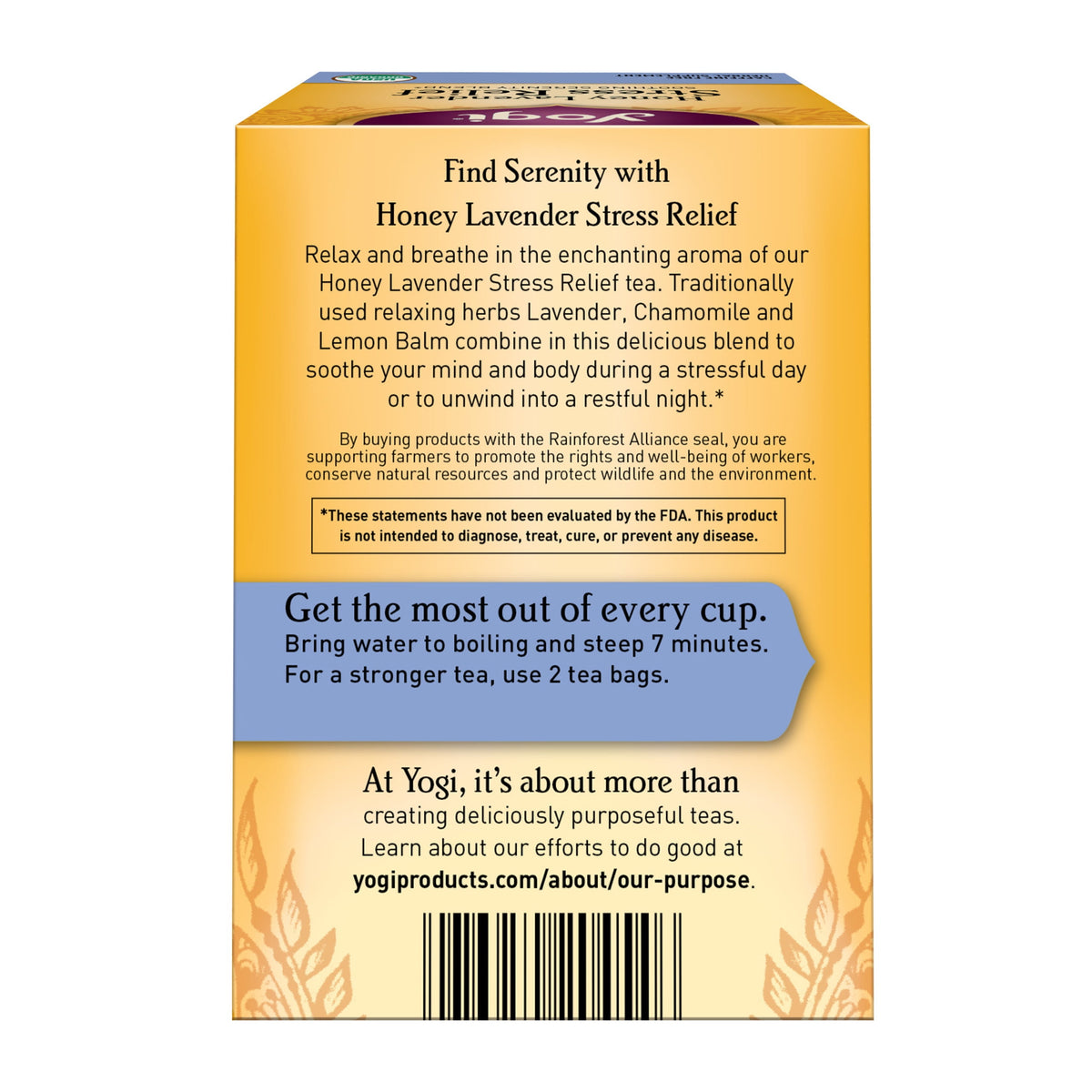 Yogi Honey Lavender Stress Relief Organic Herbal Wellness Tea Bags 1.02 oz 16 Count