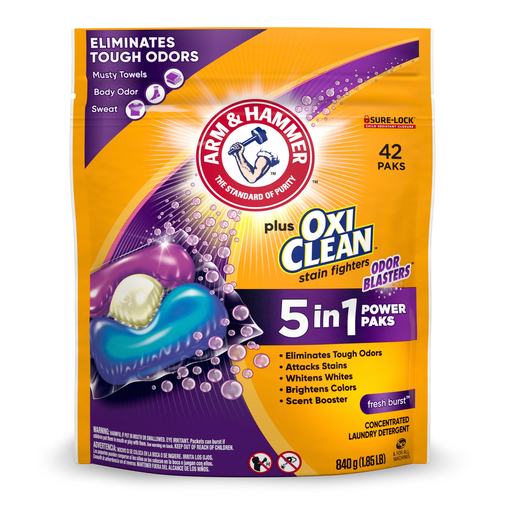 ARM & HAMMER Plus OxiClean Odor Blasters 5-in-1 Laundry Detergent Power Paks Fresh Burst 42 Count
