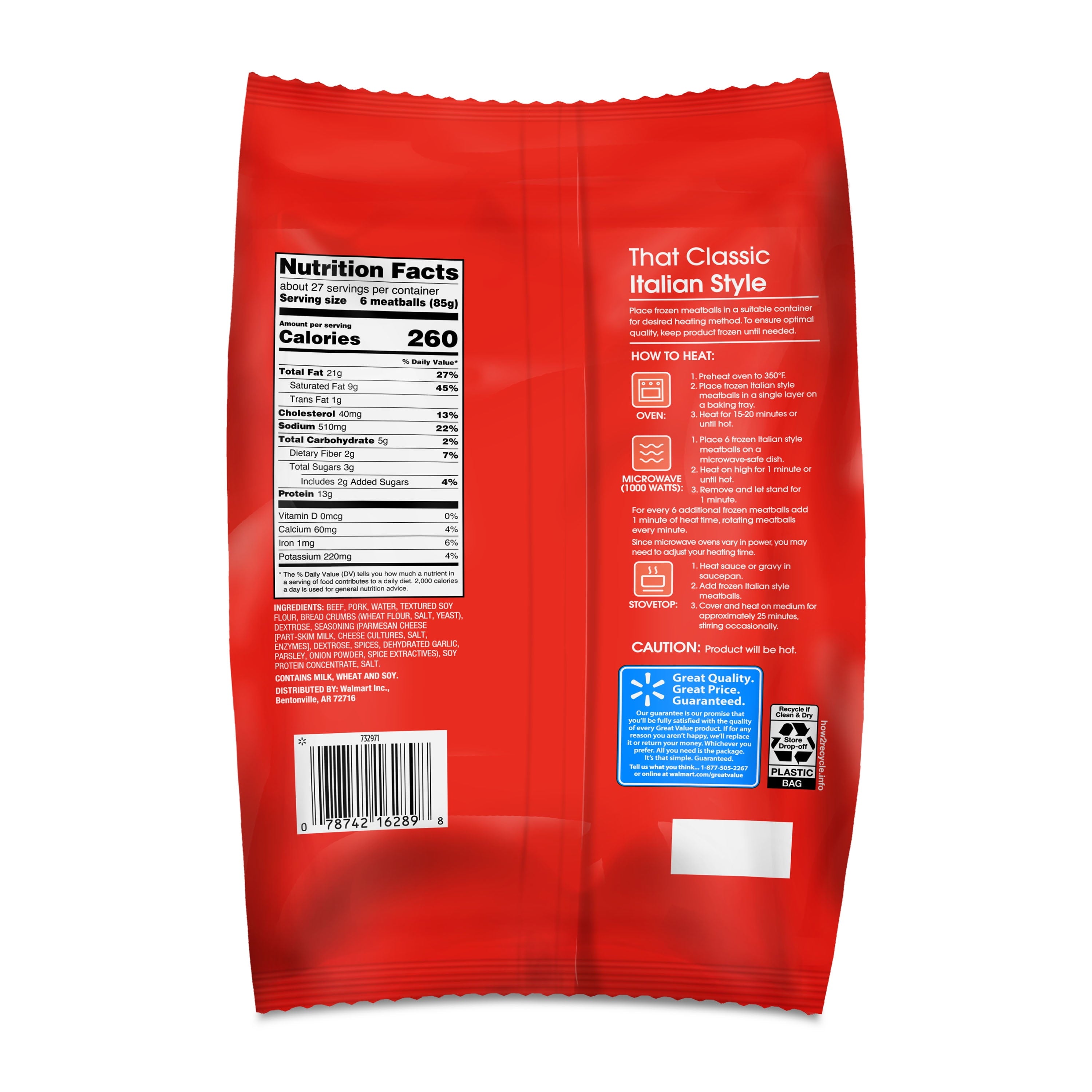 Great Value Italian Style Fully Cooked Beef Meatballs Frozen 80 Oz