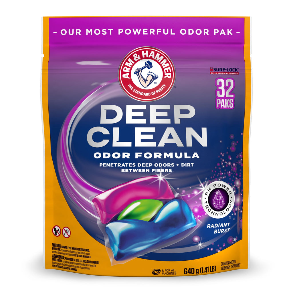 ARM & HAMMER Deep Clean Odor Formula Laundry Detergent Power Paks Radiant Burst Scent 32 Count