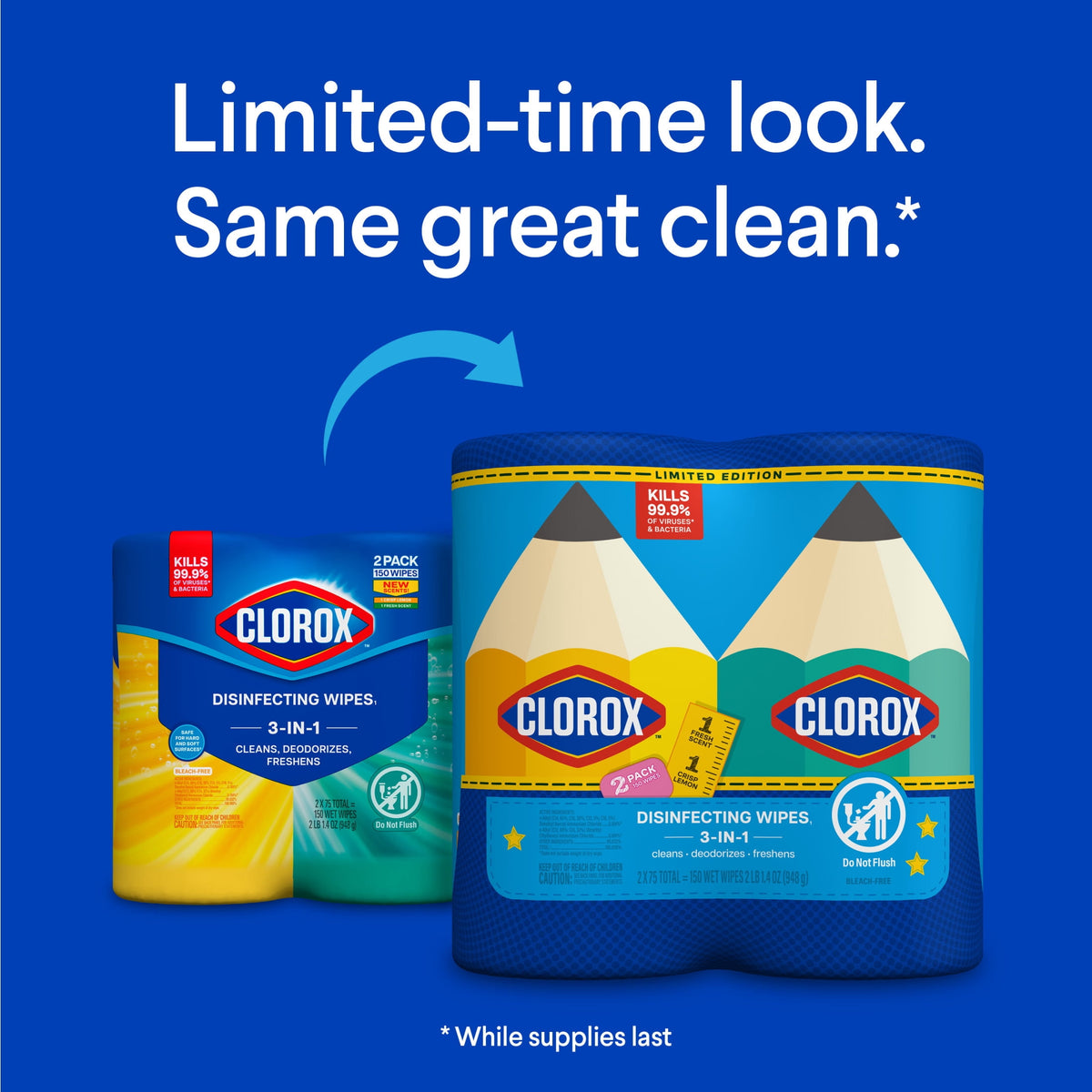 Clorox Disinfecting Cleaning Wipes Back to School Variety Pack 75 Count Pack of 2