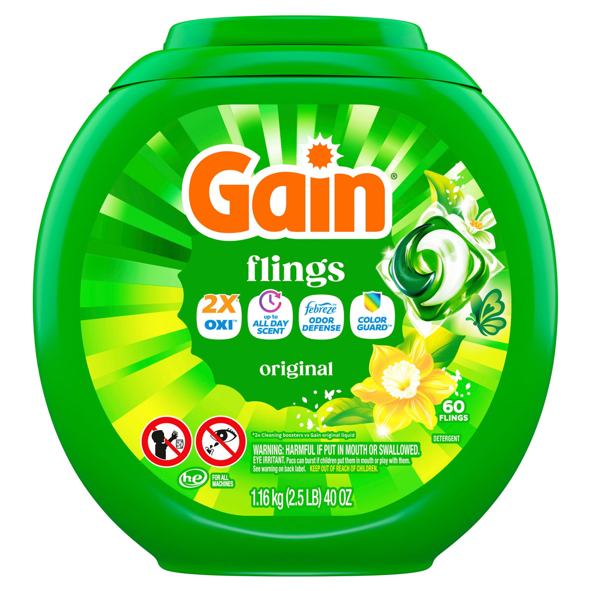 Gain Flings 4-in-1 Oxi Boost Febreze Laundry Detergent Pacs Original Scent 60 Count
