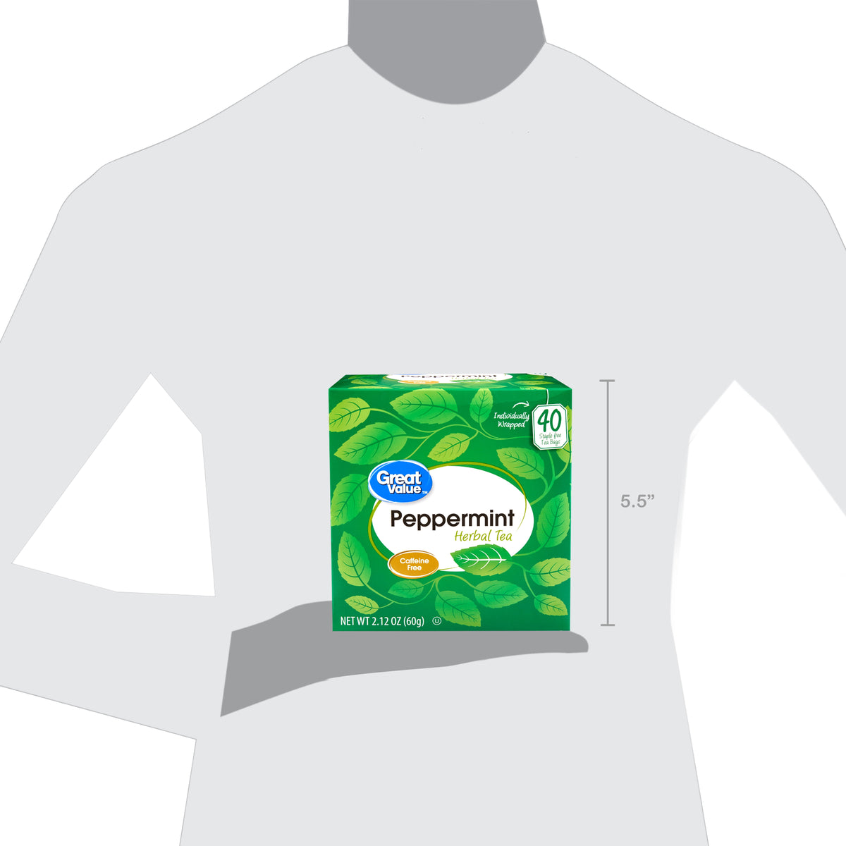 Great Value Peppermint Herbal Tea Bags Caffeine Free 2.12 oz 40 Count