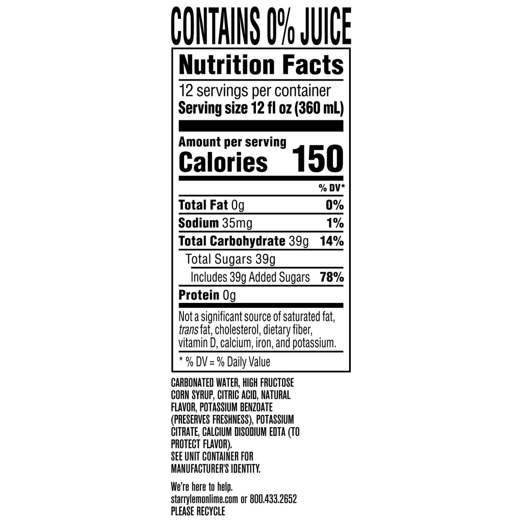 Starry Lemon Lime Caffeine Free Soda Pop Cans 12 Fl Oz 12 Pack