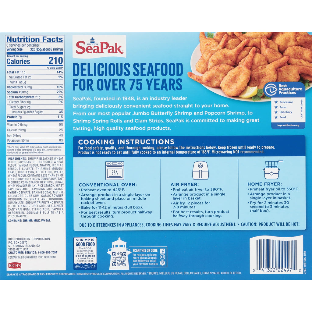 SeaPak Crispy Breaded Butterfly Shrimp Frozen 18 Oz 36 Count