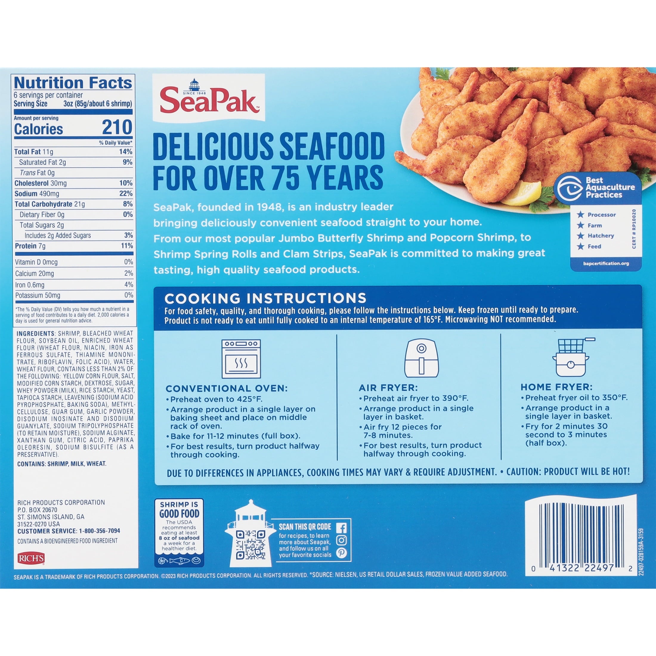 SeaPak Crispy Breaded Butterfly Shrimp Frozen 18 Oz 36 Count