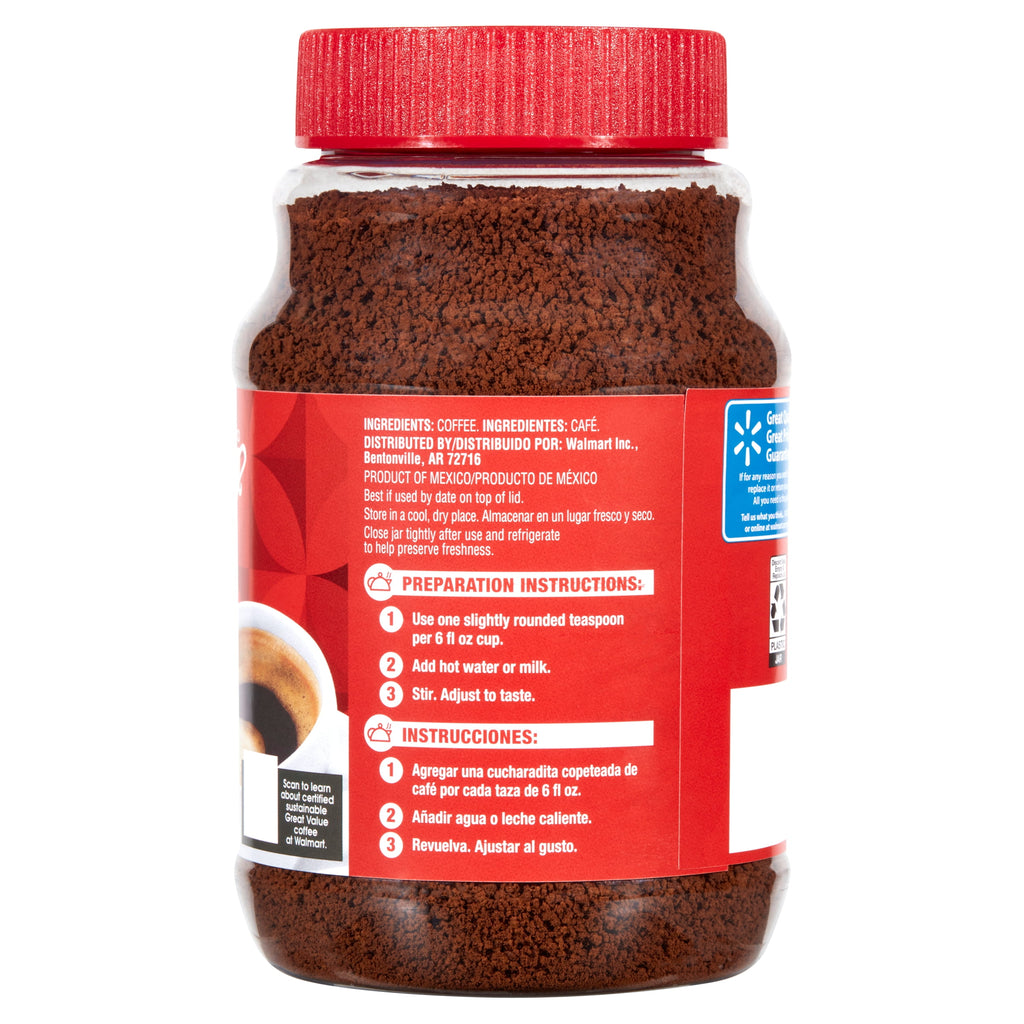 Great Value Classic Naturally Caffeinated Medium Roast Instant Coffee 12 oz Jar