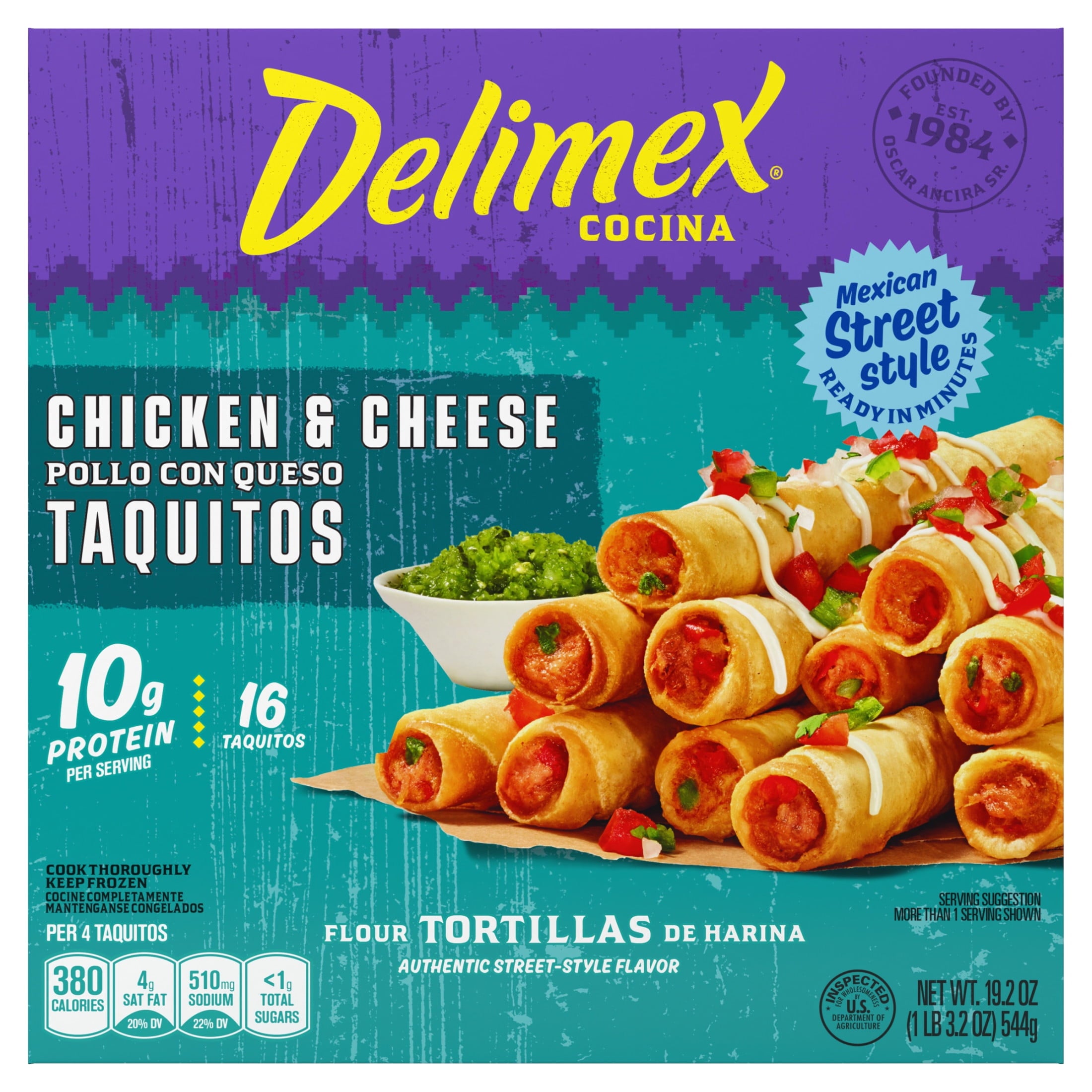Delimex Chicken & Cheese Taquitos Frozen Snacks 16 Count 19.2 Oz