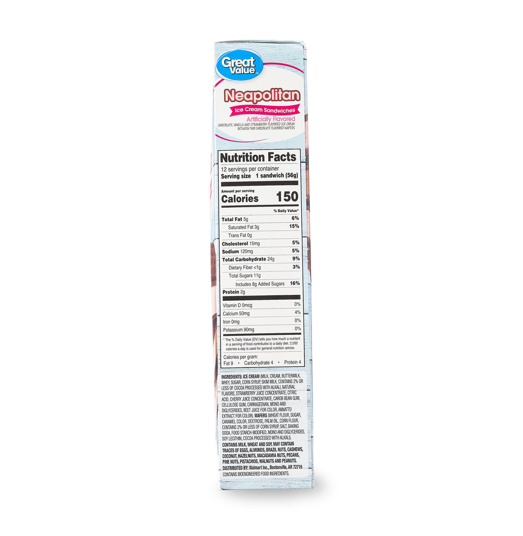 Great Value Neapolitan Ice Cream Sandwiches 12 Count 42 Fl Oz