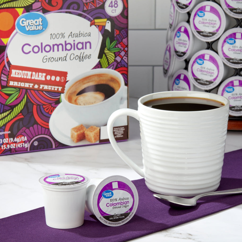 Great Value 100% Arabica Colombian Medium Roast Ground Coffee Pods 48 Count