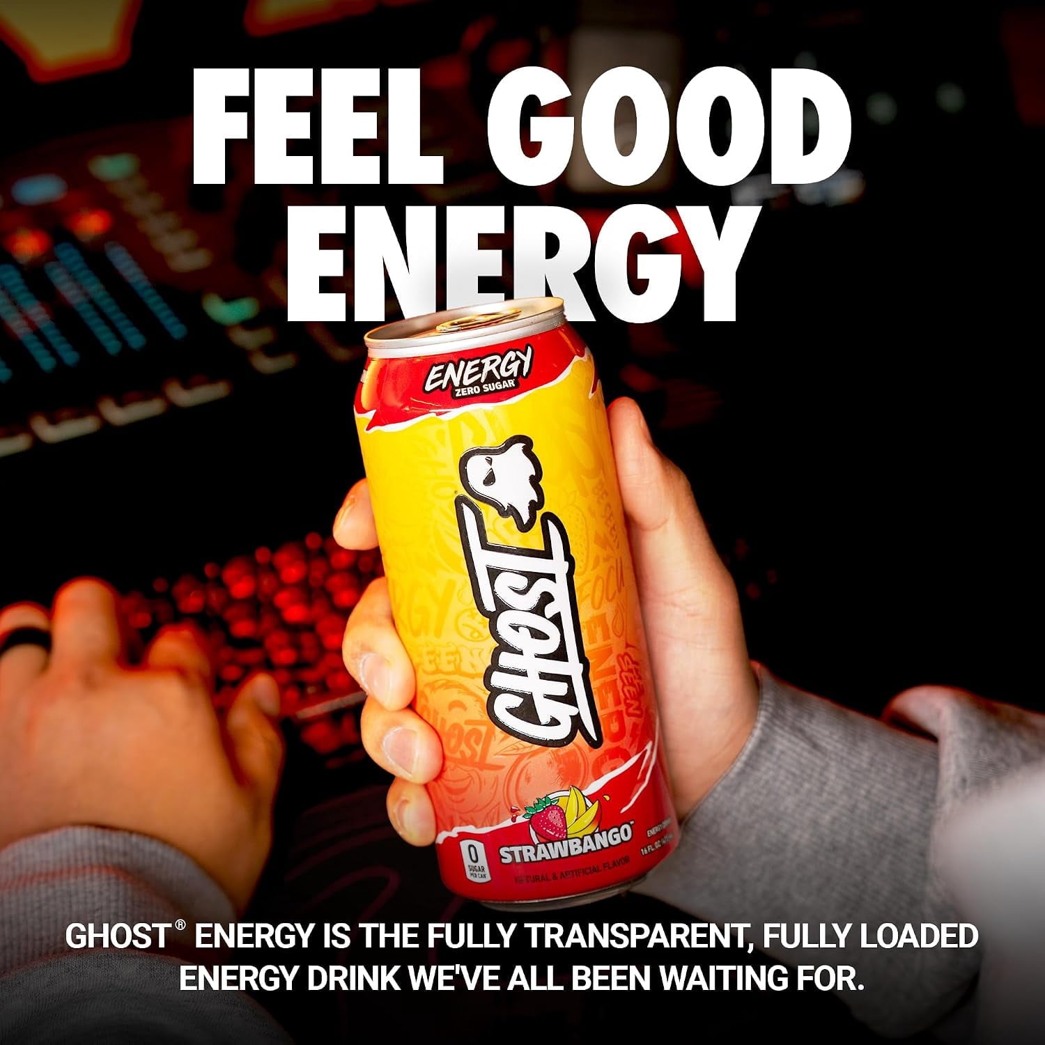 GHOST Energy Zero Sugars Energy Drink Strawbango 16 fl oz Single Can
