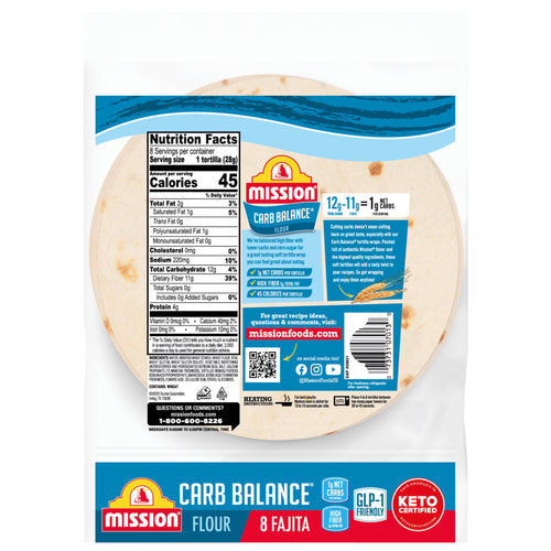 Carb Balance Flour Tortillas Fajita Size 8 Count Mission