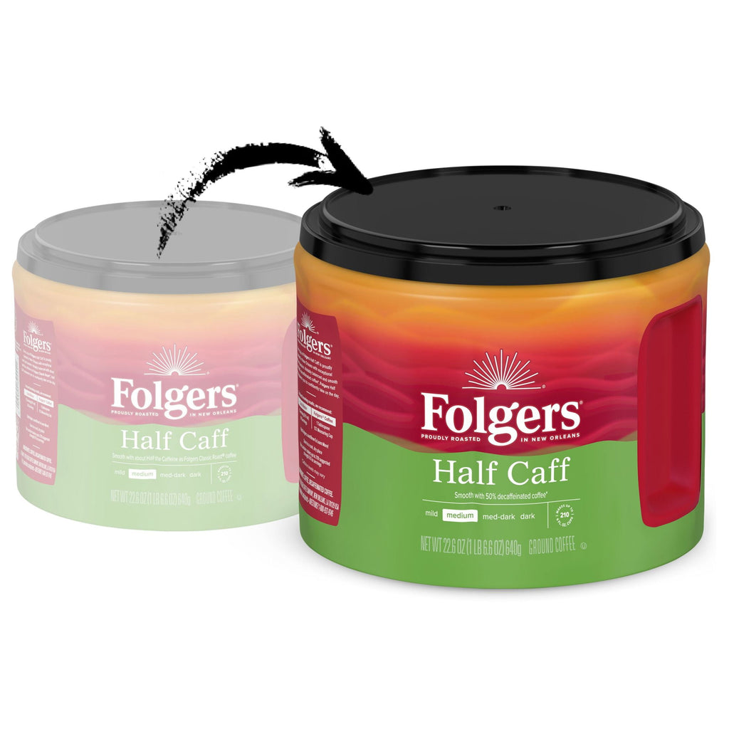 Folgers Half Caff Naturally Caffeinated Medium Roast Ground Coffee 22.6 oz Canister