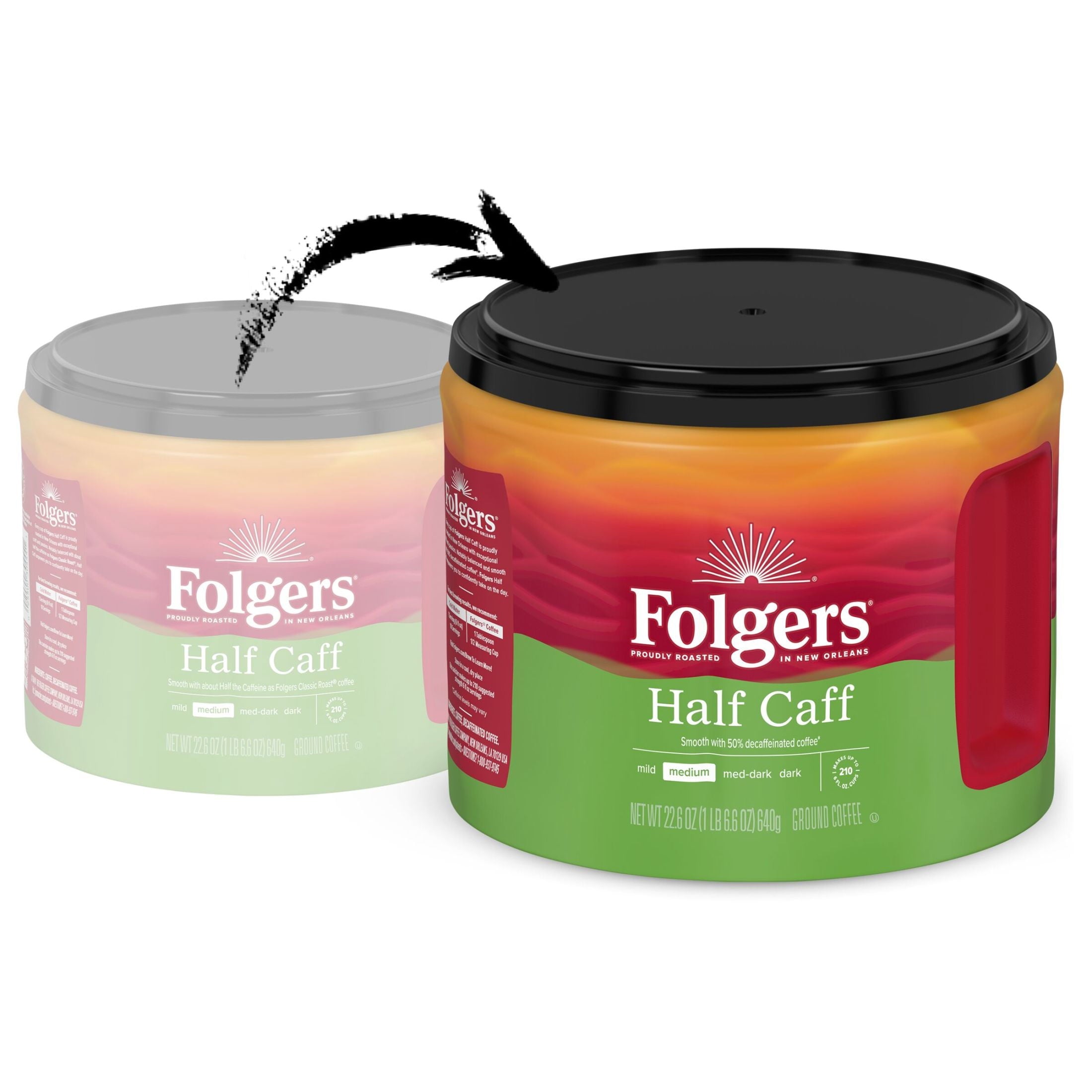 Folgers Half Caff Naturally Caffeinated Medium Roast Ground Coffee 22.6 oz Canister