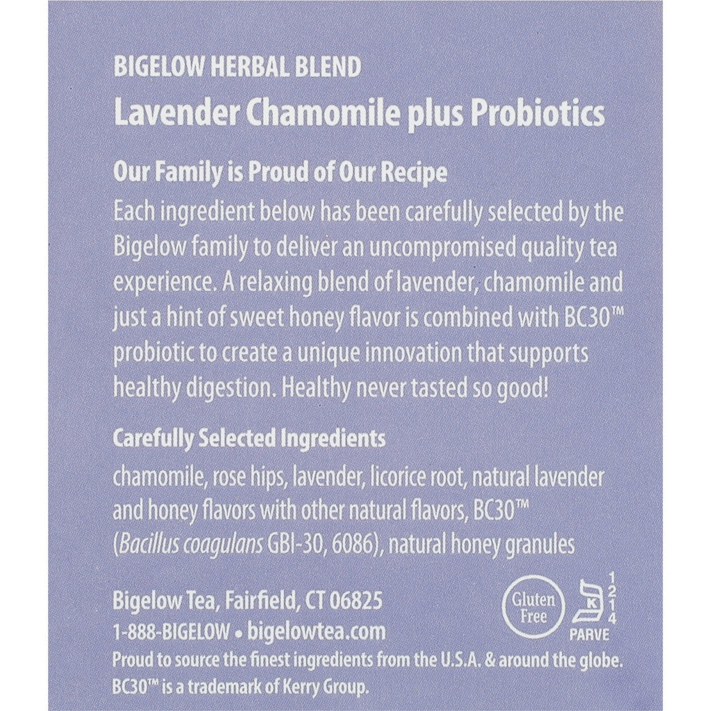 Bigelow Lavender Chamomile Plus Probiotics Caffeine Free Herbal Tea Bags 18 Count