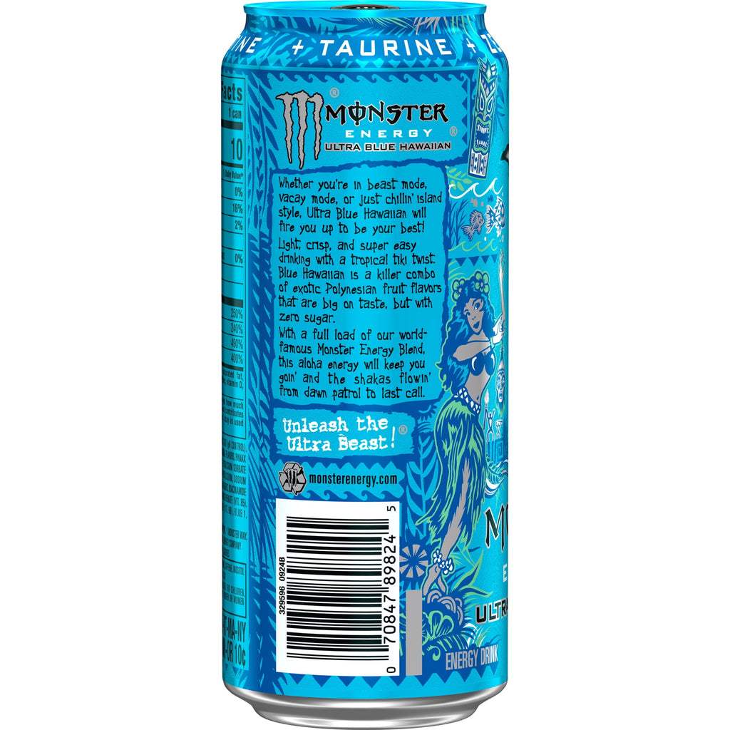 Monster Energy Ultra Blue Hawaiian Sugar Free Energy Drink 16 fl oz Single Can