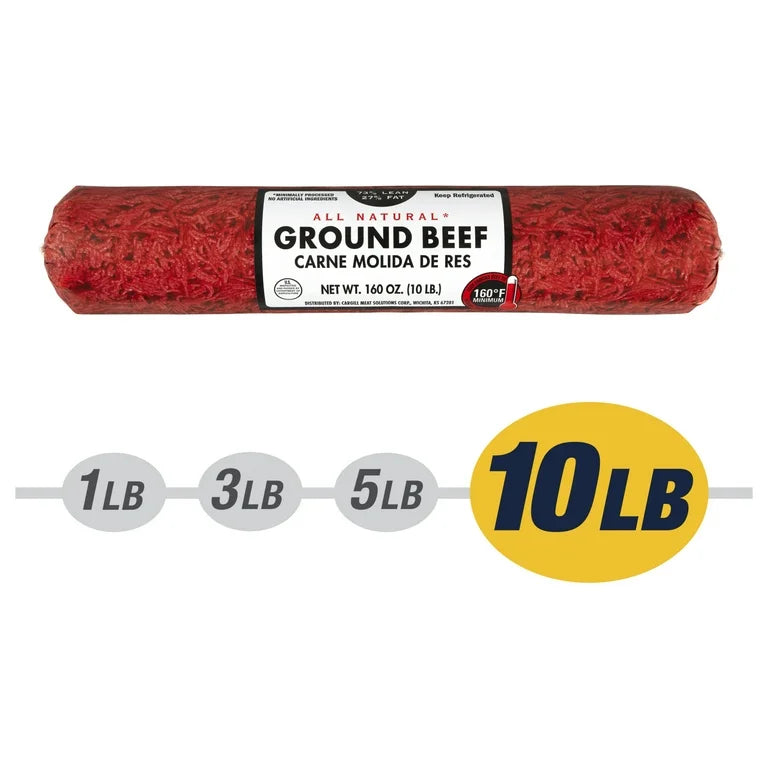 73% Lean / 27% Fat Ground Beef, 10 lb Roll, Fresh, All Natural*