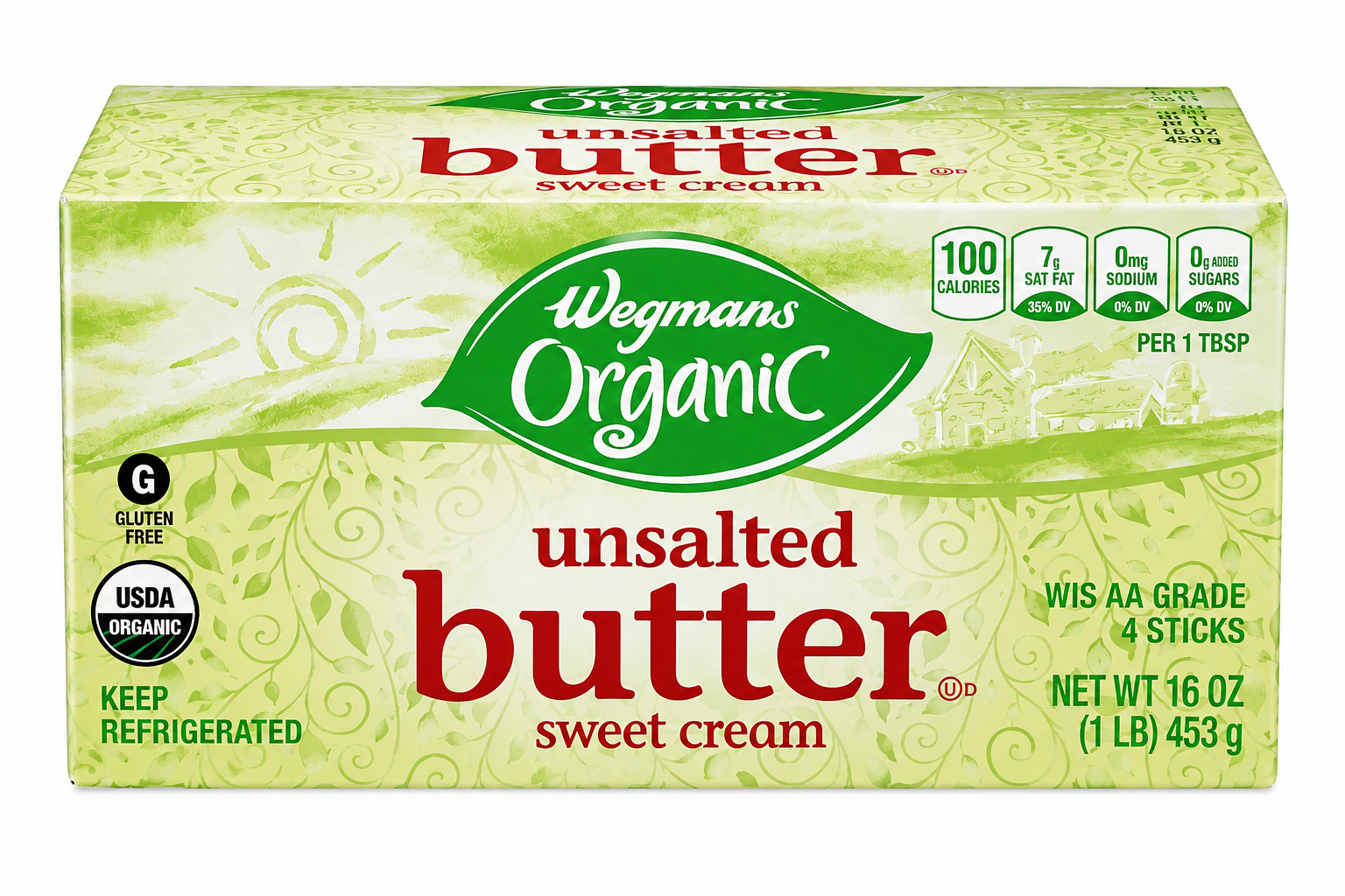 Wegmans Organic Unsalted Sweet Cream Butter, 16 oz (4 Sticks)