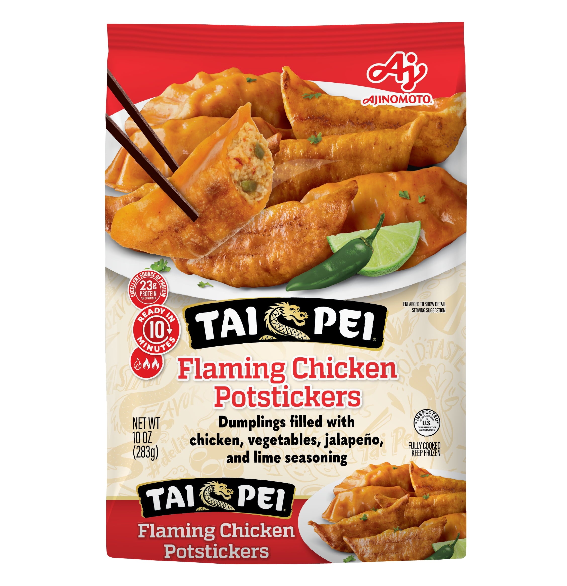 Tai Pei Flaming Chicken Potstickers Frozen 10 Oz