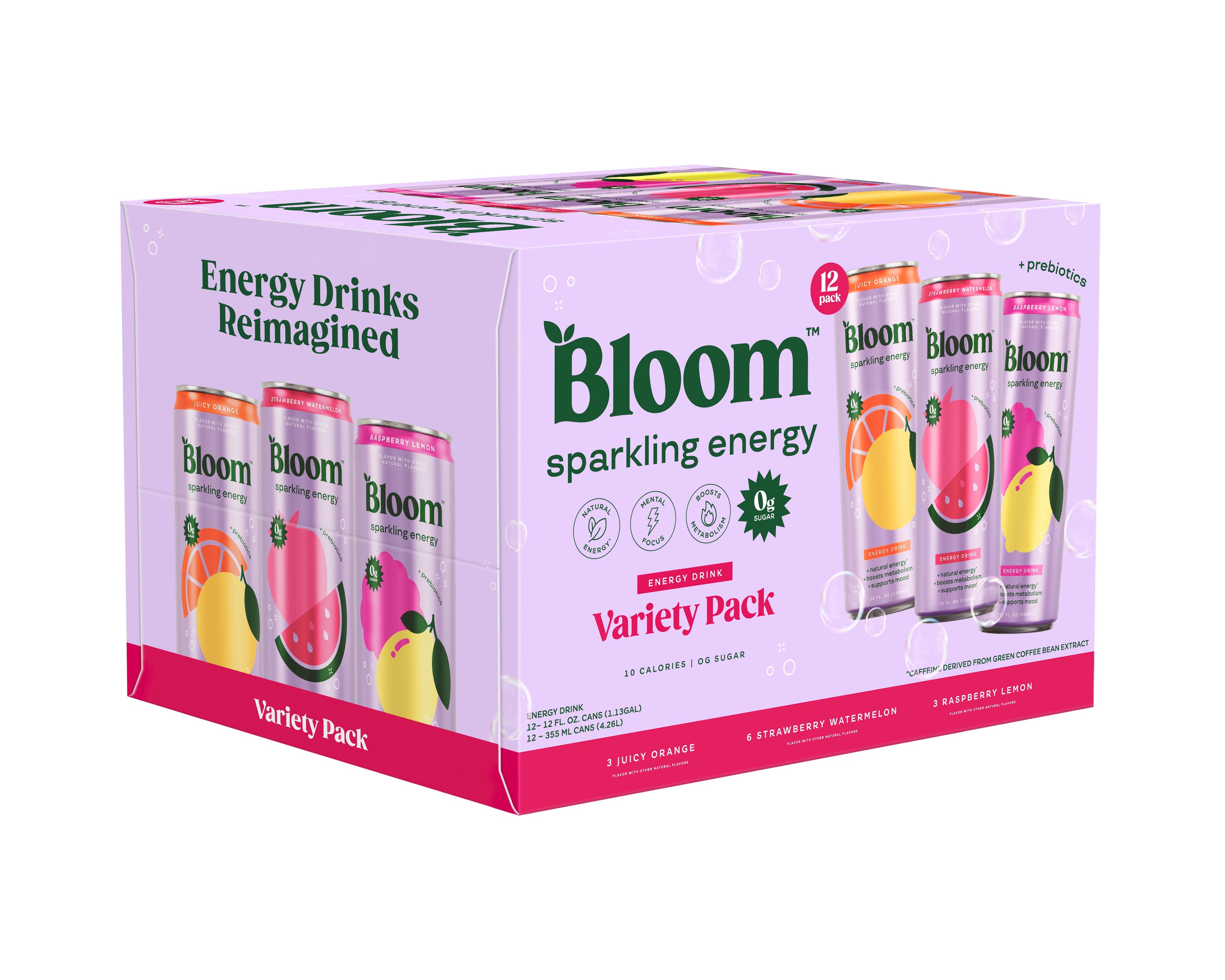 Bloom Nutrition Sparkling Energy Drink Variety Pack 12 fl oz Cans 12 Pack