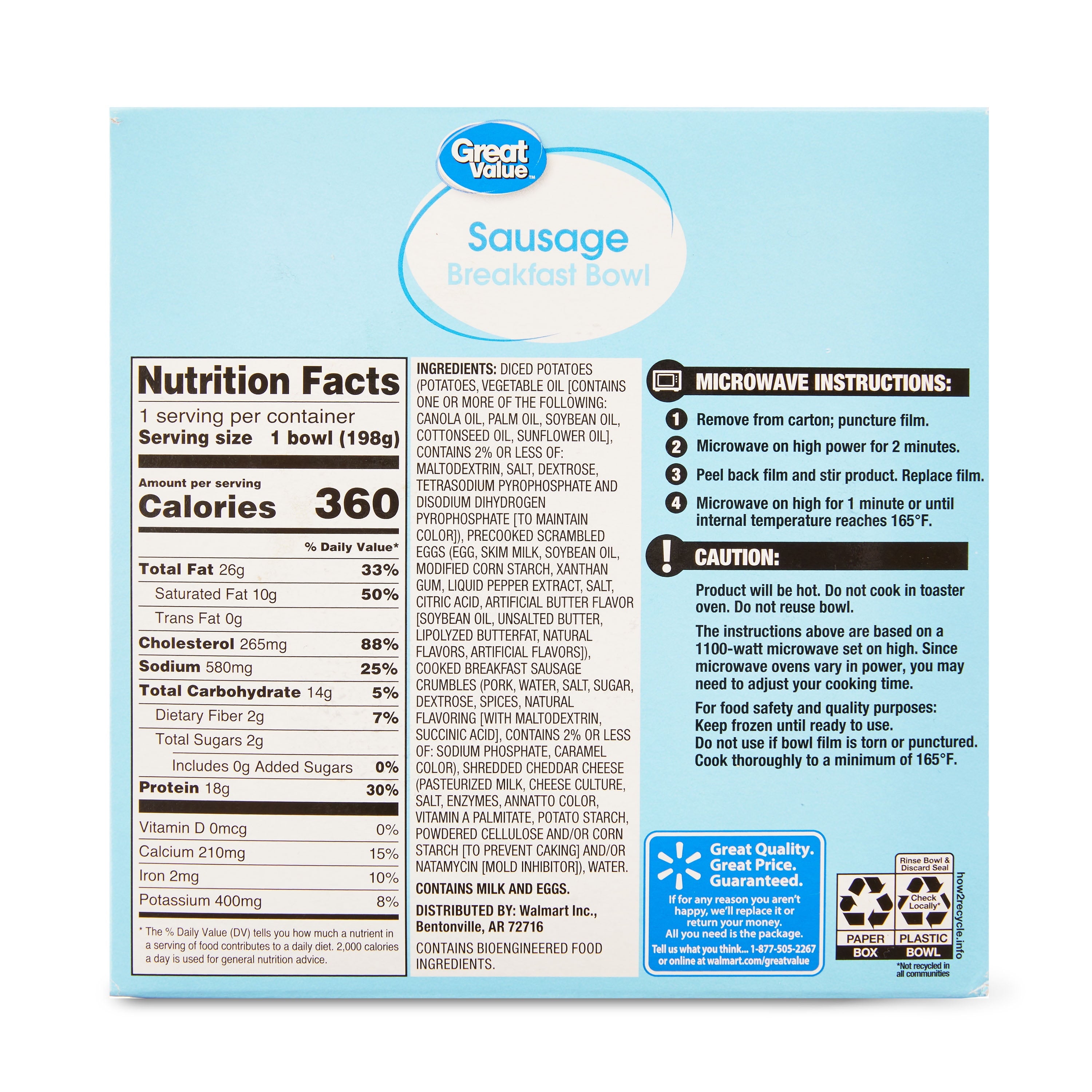 Great Value Sausage Breakfast Bowl Frozen 7 Oz