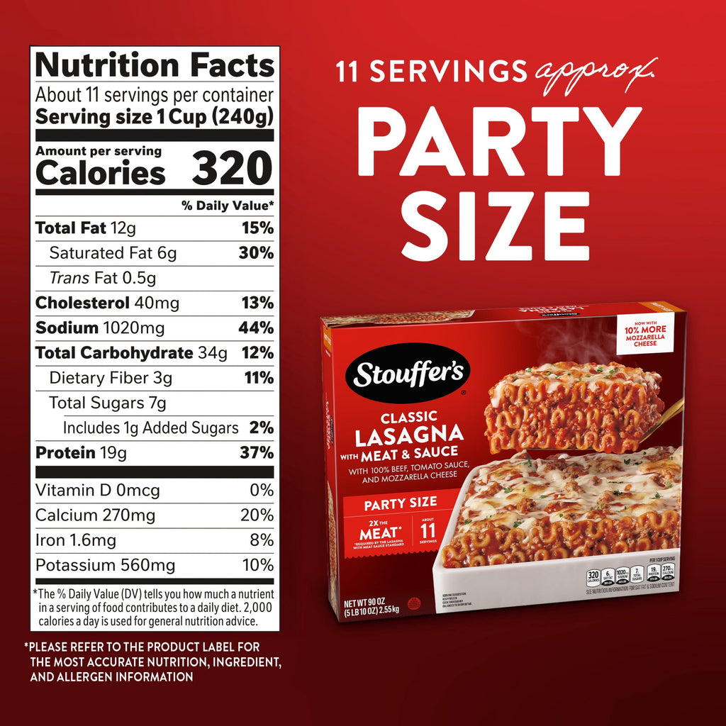 Stouffer's Lasagna with Meat and Sauce Frozen Family Meal 90 Oz