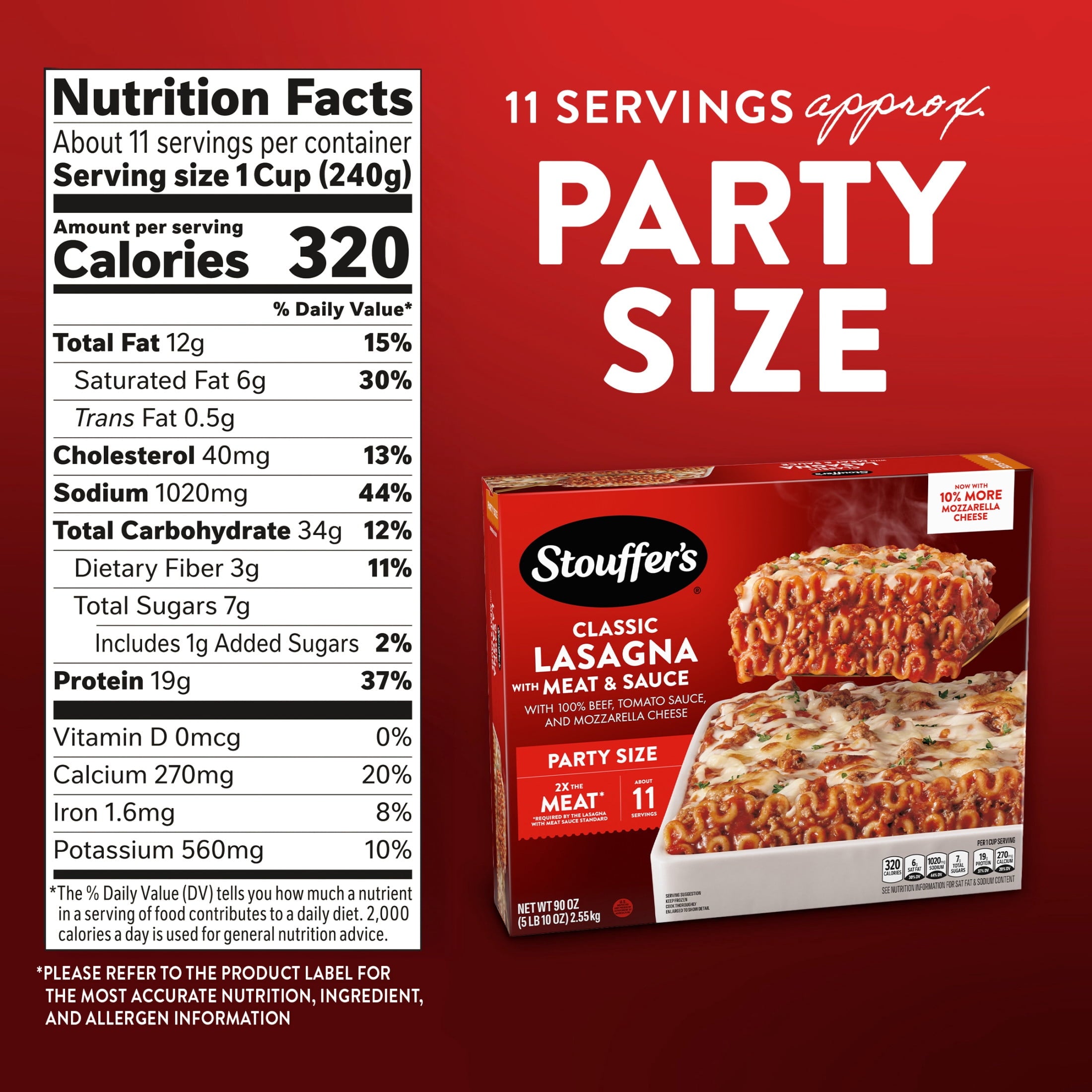 Stouffer's Lasagna with Meat and Sauce Frozen Family Meal 90 Oz