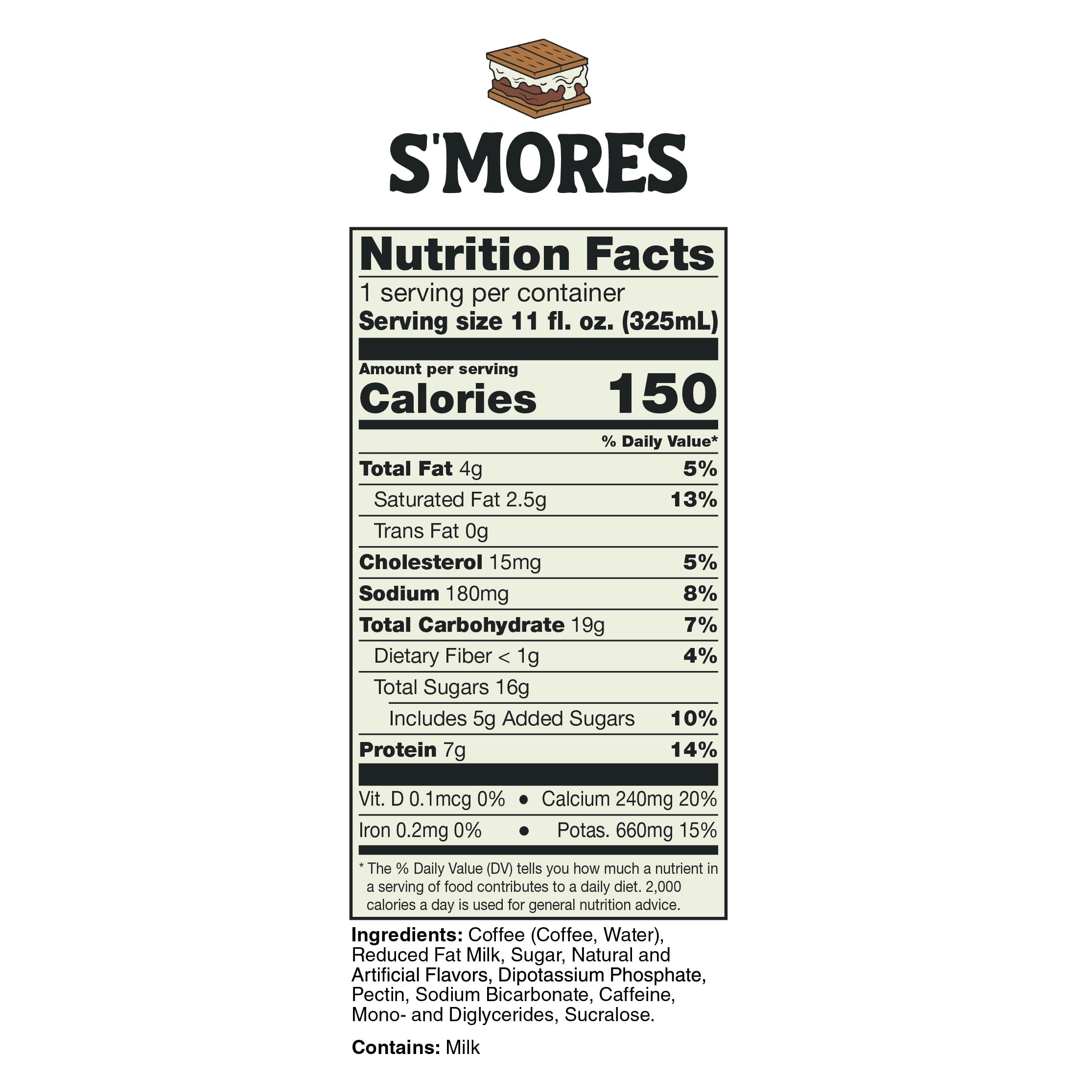 Bones Coffee Company S'mores Naturally Caffeinated Medium Roast Cold Brew Latte 11 fl oz Can