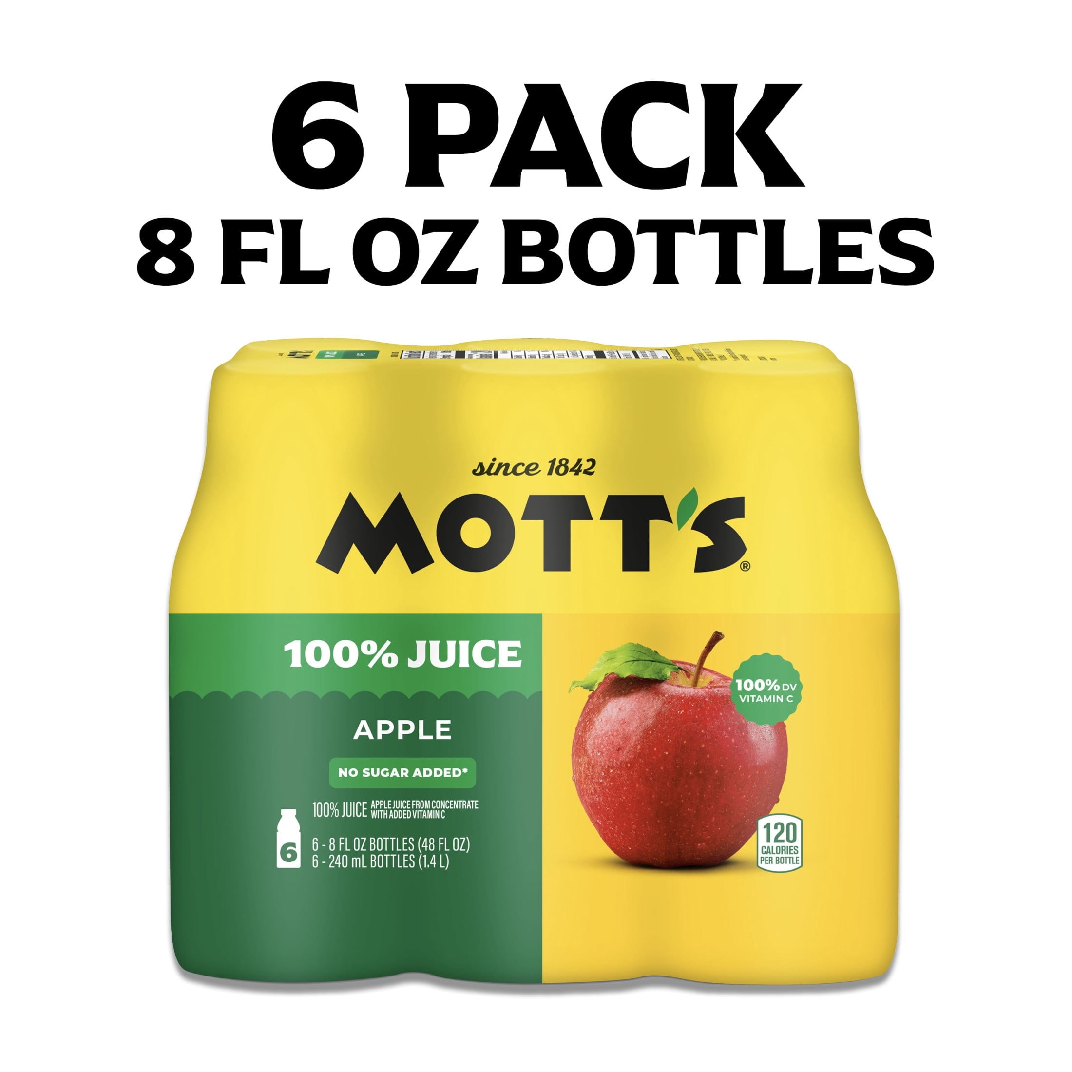 Mott's 100% Apple Juice Pulp-Free 8 fl oz 6 Count Bottles